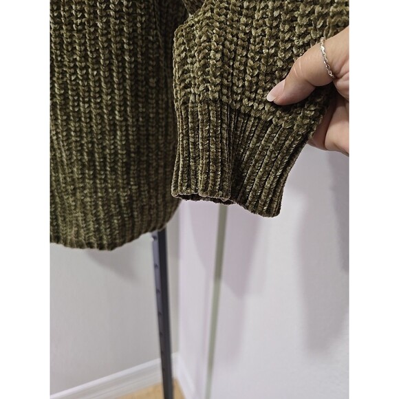 Chenille Moss Green Sweater Womens M Twist Back Forest Fairy Goblincore Chunky - Picture 3 of 7